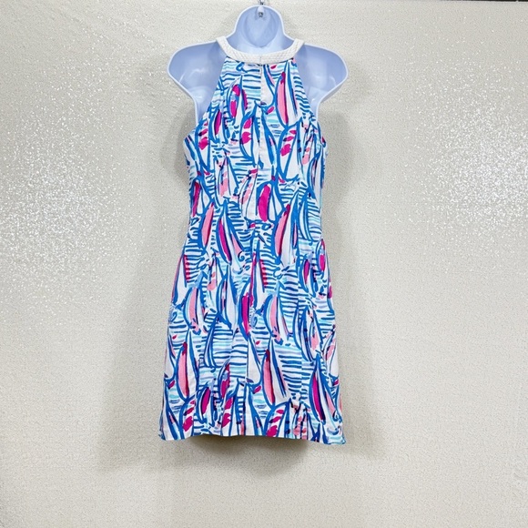 Lilly Pulitzer Pearl Shift Red Right Return – Size 6- Blue Pink Sailboat Print - Picture 2 of 14
